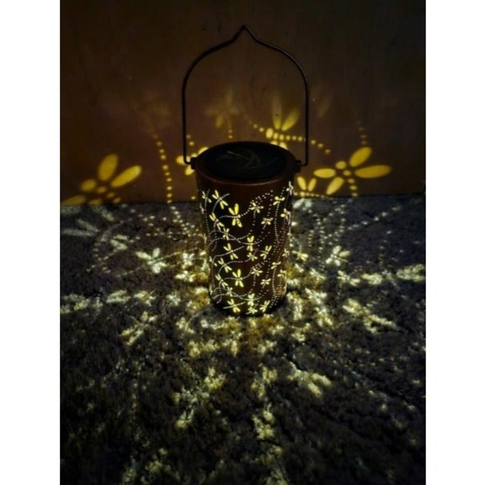 Solar Outdoor Hanging Lantern Lights, Dragonfly Hollowed-Out Metal Decor